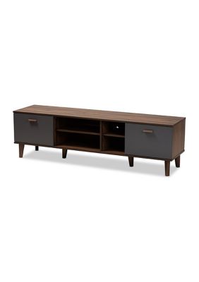 Baxton Studio Moina Mid-Century Modern Two-Tone Walnut Brown and Grey Finished Wood TV Stand