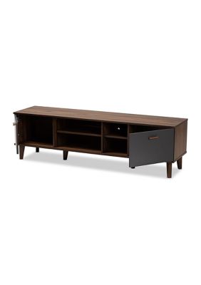 Moina Mid-Century Modern Two-Tone Walnut Brown and Grey Finished Wood TV Stand