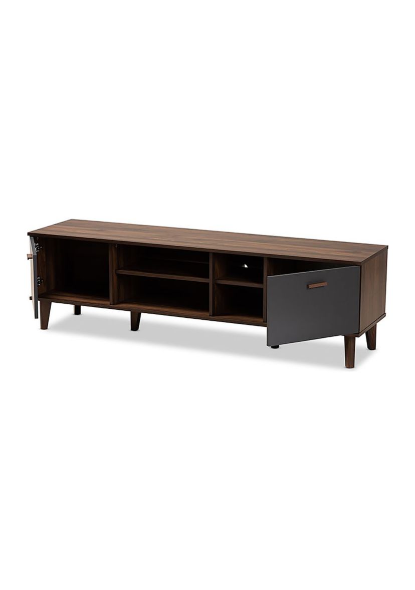 Moina Mid-Century Modern Two-Tone Walnut Brown and Grey Finished Wood TV Stand