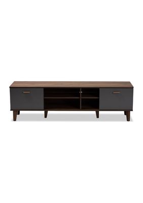 Moina Mid-Century Modern Two-Tone Walnut Brown and Grey Finished Wood TV Stand