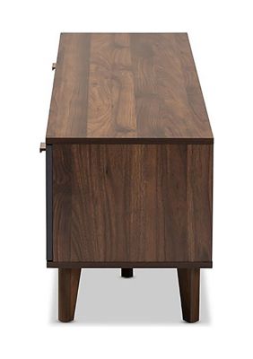 Moina Mid-Century Modern Two-Tone Walnut Brown and Grey Finished Wood TV Stand