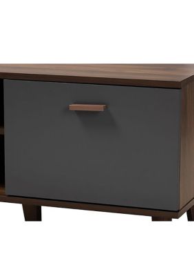 Moina Mid-Century Modern Two-Tone Walnut Brown and Grey Finished Wood TV Stand