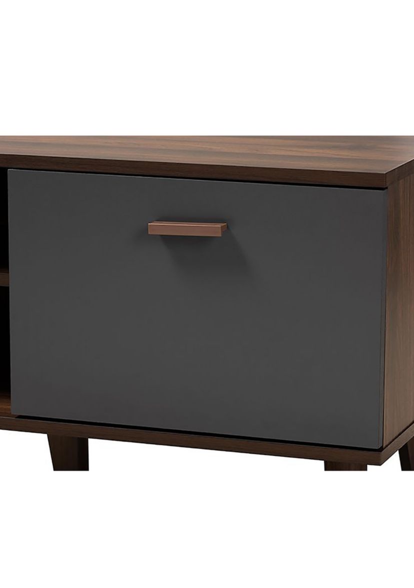 Moina Mid-Century Modern Two-Tone Walnut Brown and Grey Finished Wood TV Stand