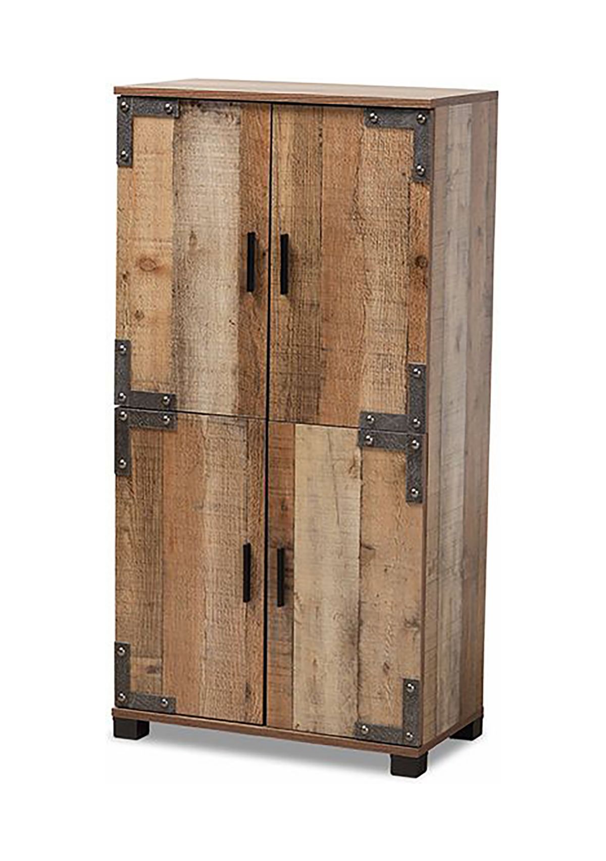 Cyrille Modern and Contemporary Farmhouse Rustic Finished Wood 4-Door Shoe Cabinet