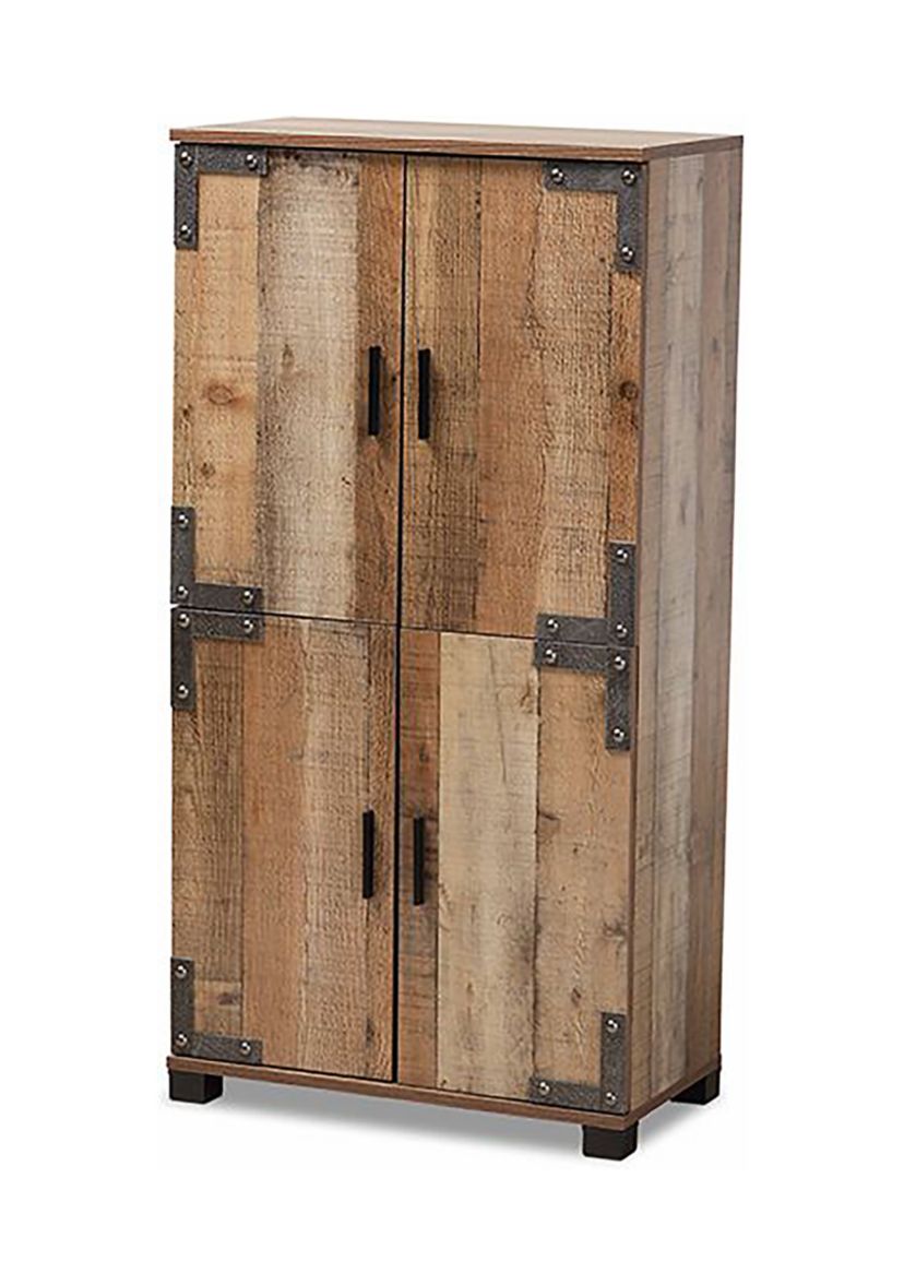 Cyrille Modern and Contemporary Farmhouse Rustic Finished Wood 4-Door Shoe Cabinet