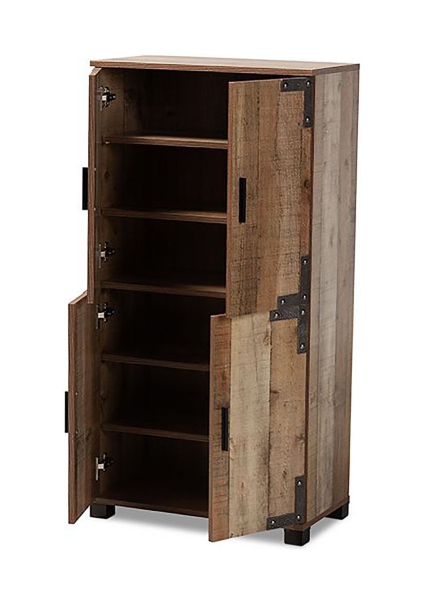 Cyrille Modern and Contemporary Farmhouse Rustic Finished Wood 4-Door Shoe Cabinet