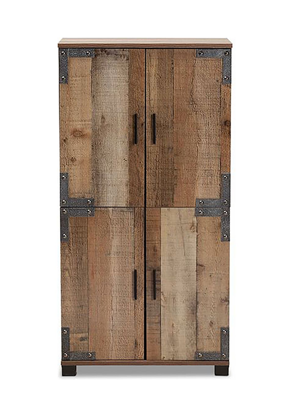 Cyrille Modern and Contemporary Farmhouse Rustic Finished Wood 4-Door Shoe Cabinet