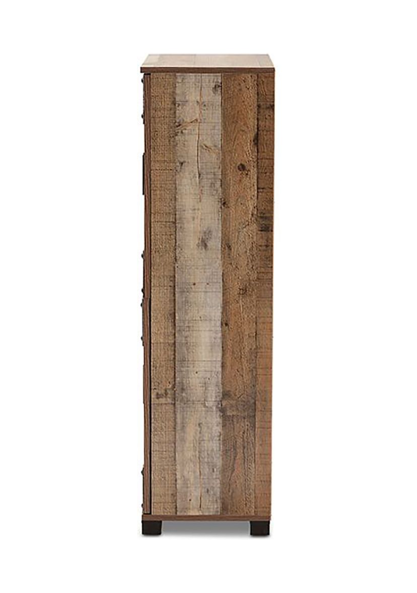 Cyrille Modern and Contemporary Farmhouse Rustic Finished Wood 4-Door Shoe Cabinet
