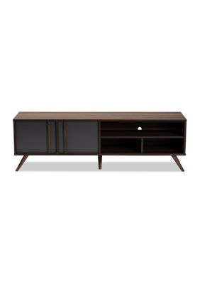 Naoki Modern and Contemporary Two-Tone Grey and Walnut Finished Wood 2-Door TV Stand