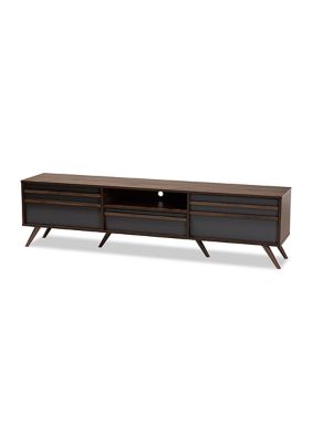 Baxton Studio Naoki Modern and Contemporary Two-Tone Grey and Walnut Finished Wood TV Stand with Drop-Down Compartments
