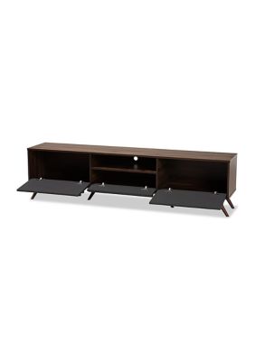 Naoki Modern and Contemporary Two-Tone Grey and Walnut Finished Wood TV Stand with Drop-Down Compartments