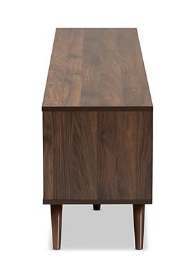 Naoki Modern and Contemporary Two-Tone Grey and Walnut Finished Wood TV Stand with Drop-Down Compartments