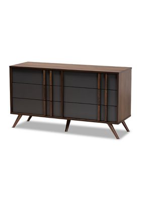 Naoki Modern and Contemporary Two-Tone Grey and Walnut Finished Wood 6-Drawer Bedroom Dresser