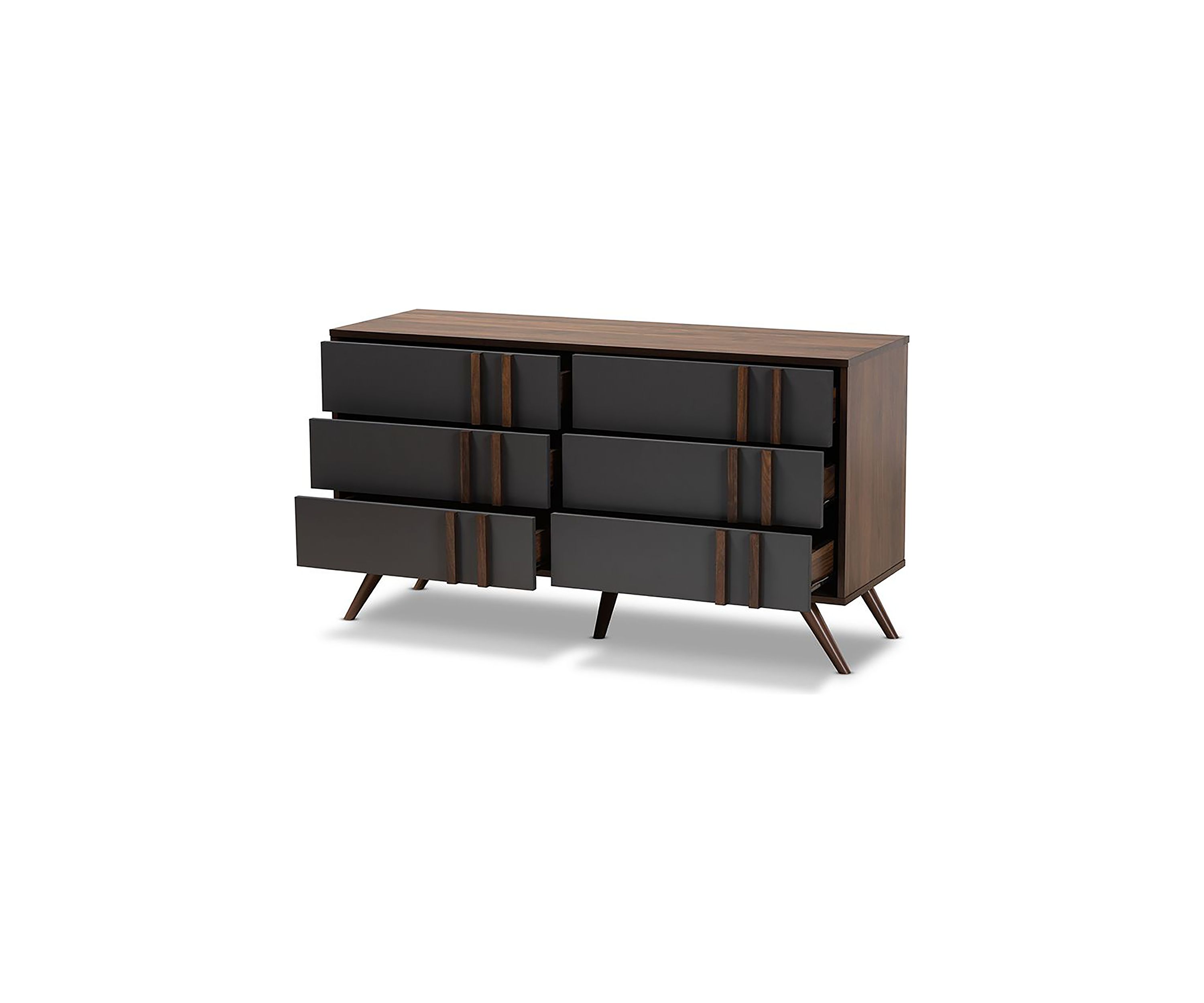 Naoki Modern and Contemporary Two-Tone Grey and Walnut Finished Wood 6-Drawer Bedroom Dresser