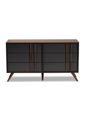 Naoki Modern and Contemporary Two-Tone Grey and Walnut Finished Wood 6-Drawer Bedroom Dresser