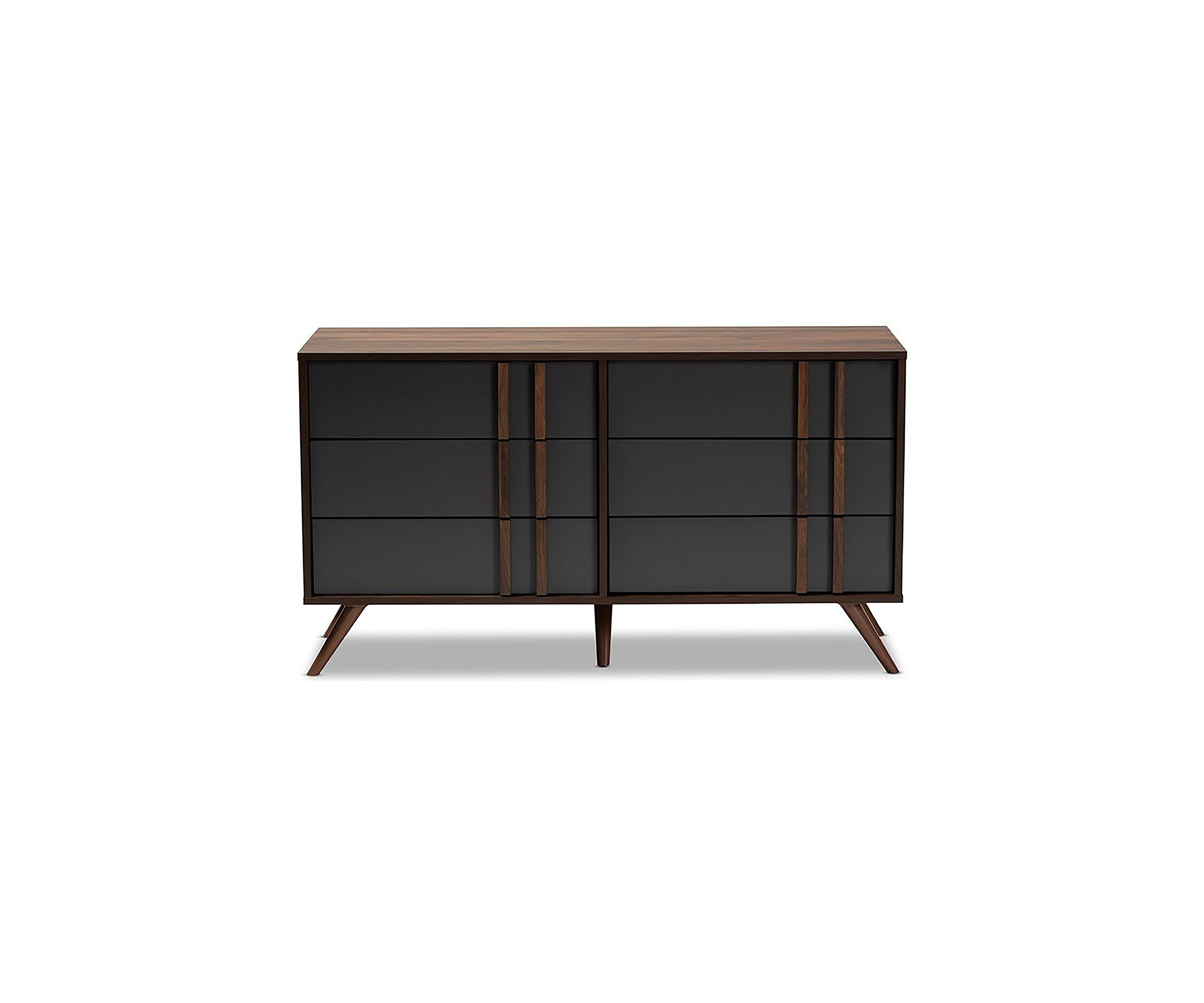 Naoki Modern and Contemporary Two-Tone Grey and Walnut Finished Wood 6-Drawer Bedroom Dresser