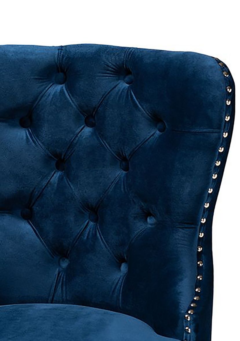 Howell Modern Transitional Navy Blue Velvet Upholstered and Dark Brown Finished Wood 2-Piece Counter Stool Set