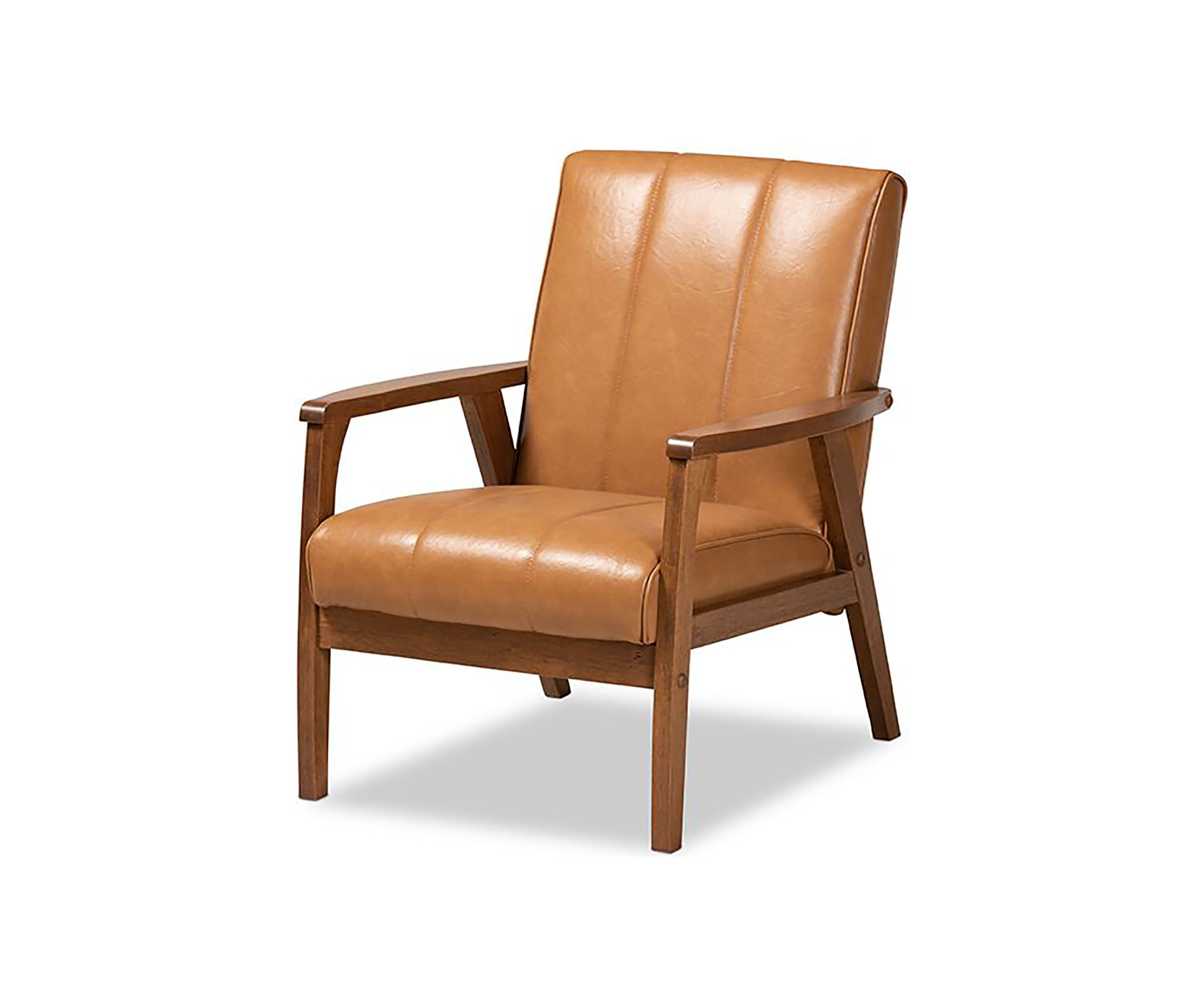 Nikko Mid-century Modern Tan Faux Leather Upholstered and Walnut Brown finished Wood Lounge Chair