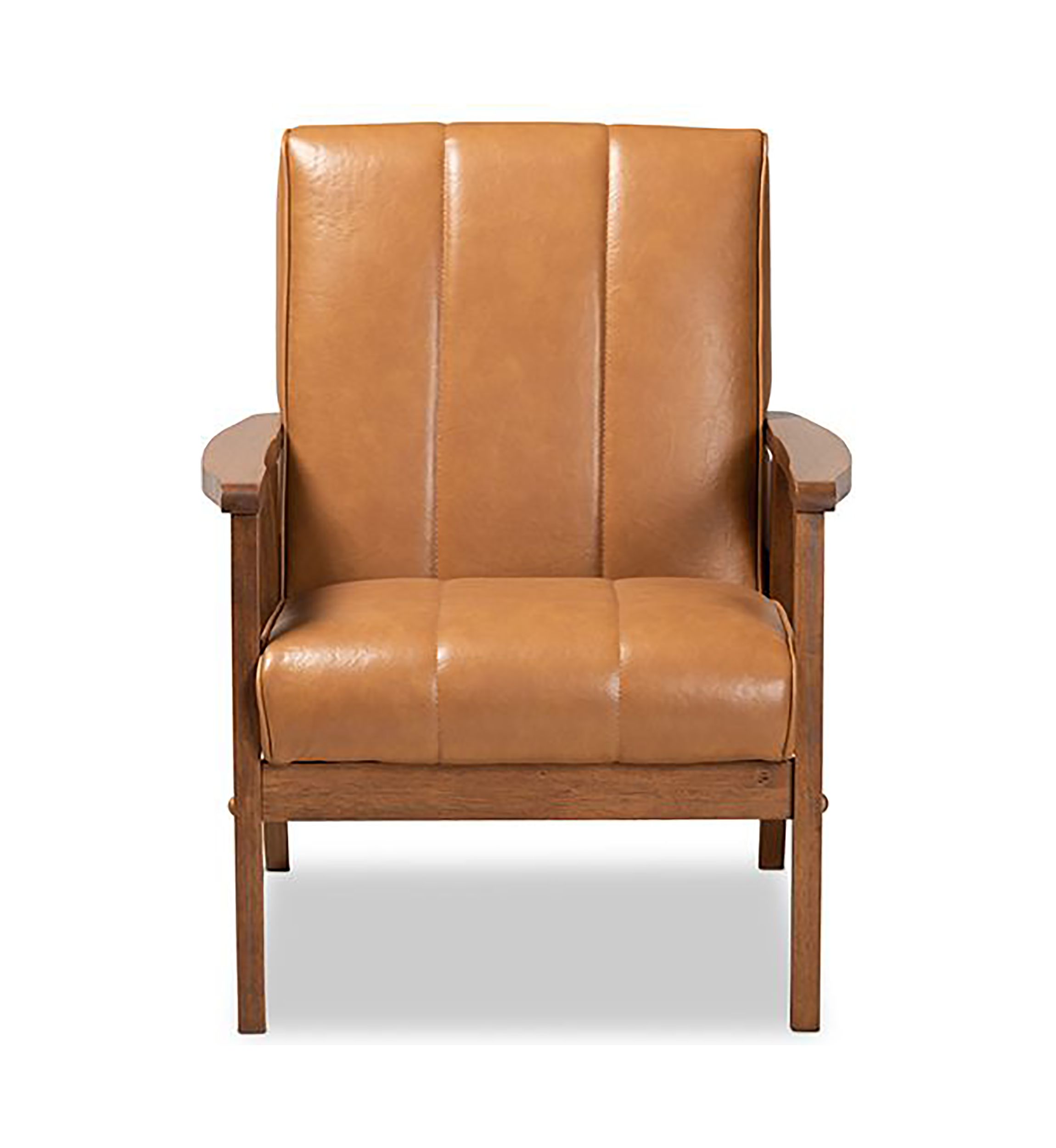 Nikko Mid-century Modern Tan Faux Leather Upholstered and Walnut Brown finished Wood Lounge Chair