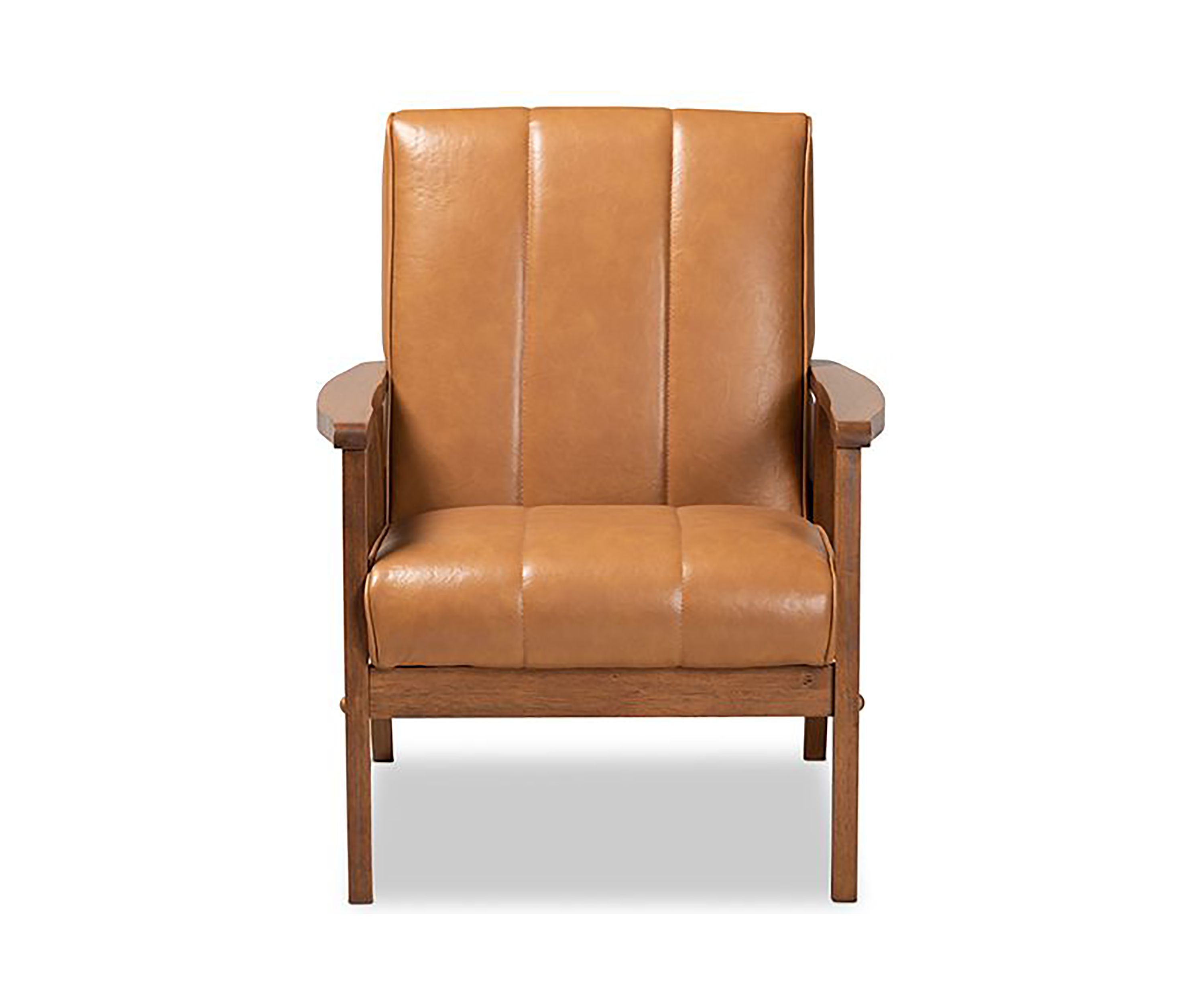 Nikko Mid-century Modern Tan Faux Leather Upholstered and Walnut Brown finished Wood Lounge Chair