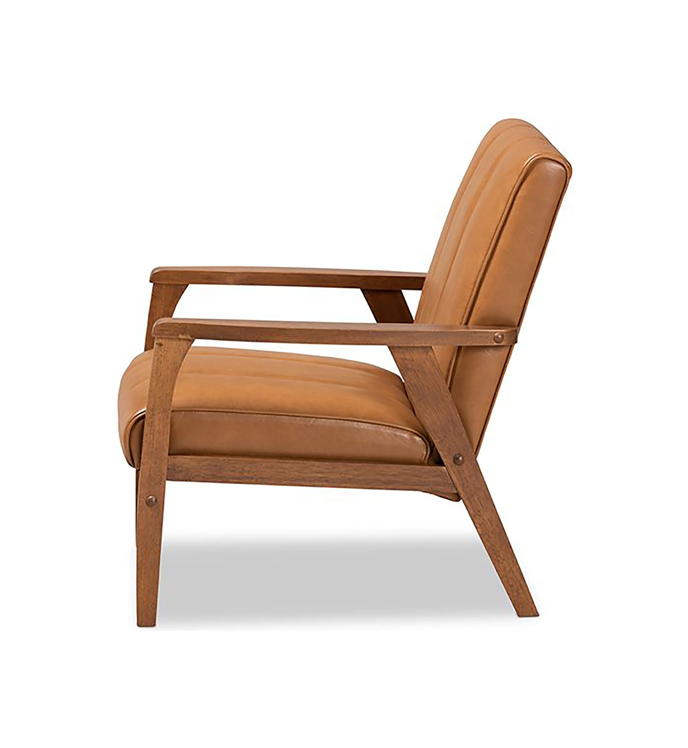 Nikko Mid-century Modern Tan Faux Leather Upholstered and Walnut Brown finished Wood Lounge Chair