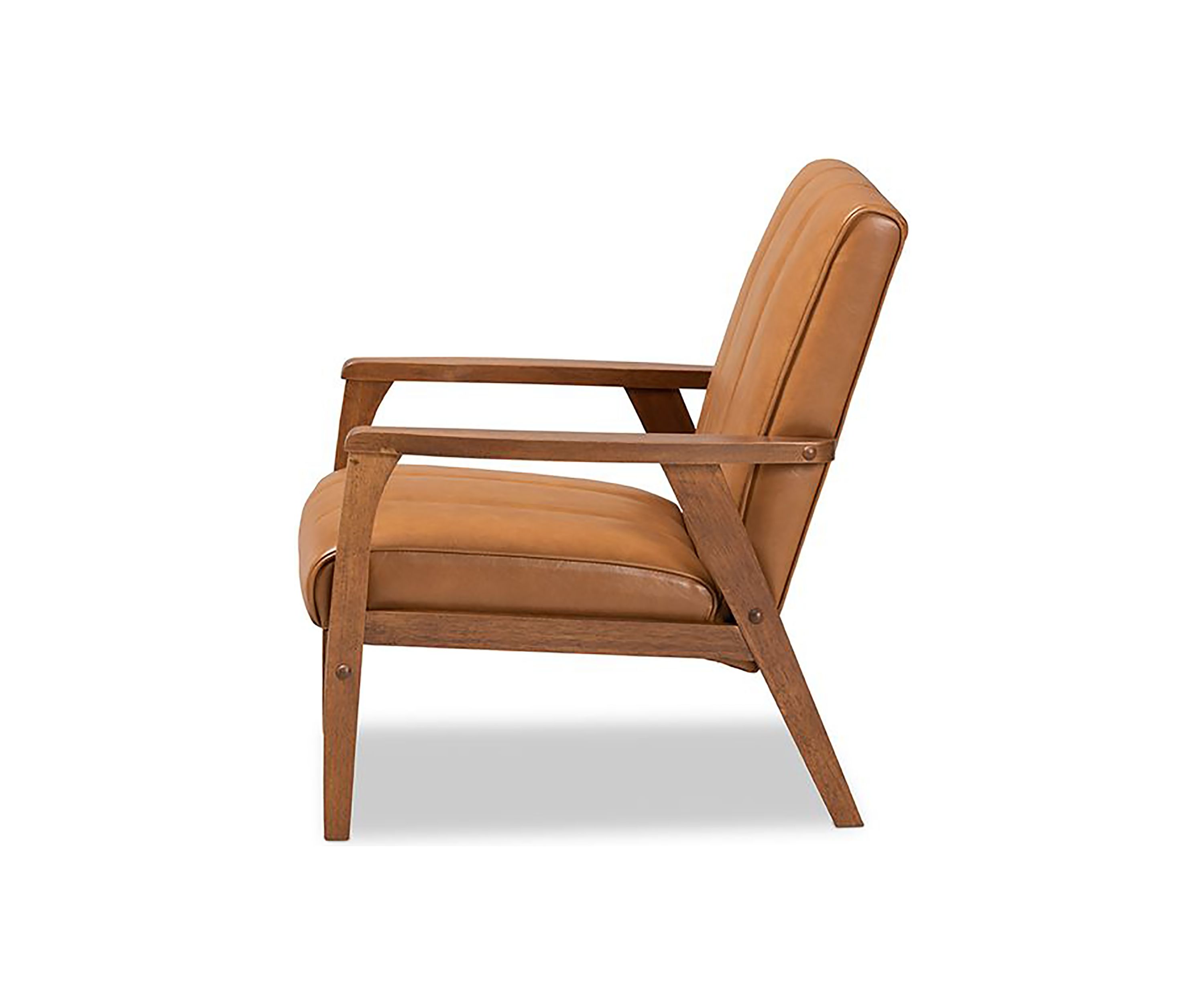 Nikko Mid-century Modern Tan Faux Leather Upholstered and Walnut Brown finished Wood Lounge Chair