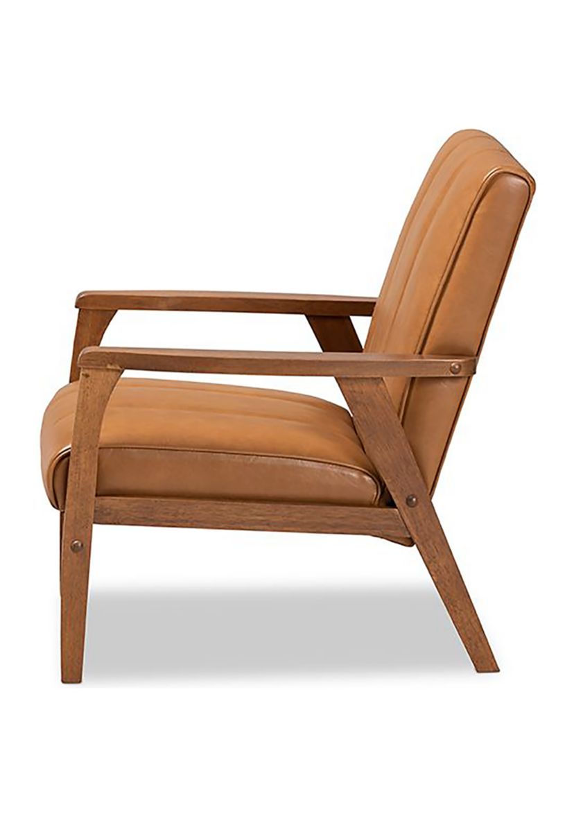 Nikko Mid-century Modern Tan Faux Leather Upholstered and Walnut Brown finished Wood Lounge Chair