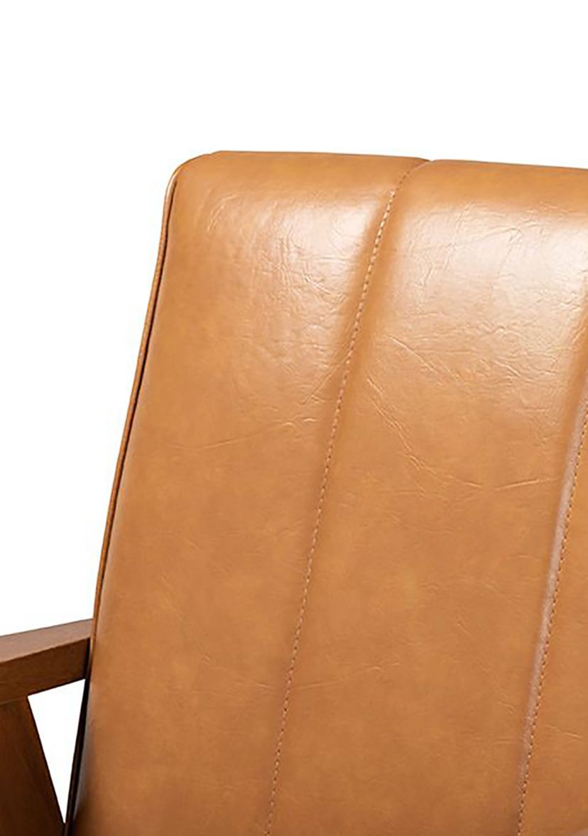 Nikko Mid-century Modern Tan Faux Leather Upholstered and Walnut Brown finished Wood Lounge Chair
