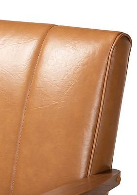 Nikko Mid-century Modern Tan Faux Leather Upholstered and Walnut Brown finished Wood Loveseat