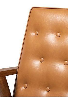 Sorrento Mid-Century Modern Tan Faux Leather Upholstered and Walnut Brown Finished Wood Lounge Chair