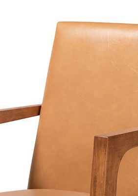 Andrea Mid-Century Modern Tan Faux Leather Upholstered and Walnut Brown Finished Wood 2-Piece Armchair Set