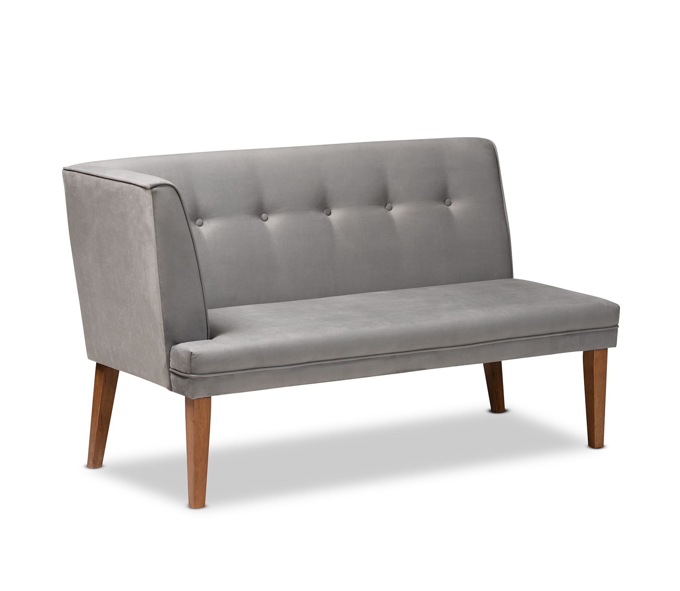 Stewart Mid-Century Modern Grey Velvet Upholstered and Walnut Brown Finished Wood 4-Piece Dining Nook Set