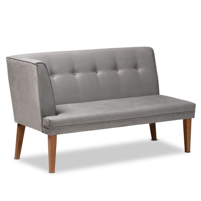 Stewart Mid-Century Modern Grey Velvet Upholstered and Walnut Brown Finished Wood 4-Piece Dining Nook Set