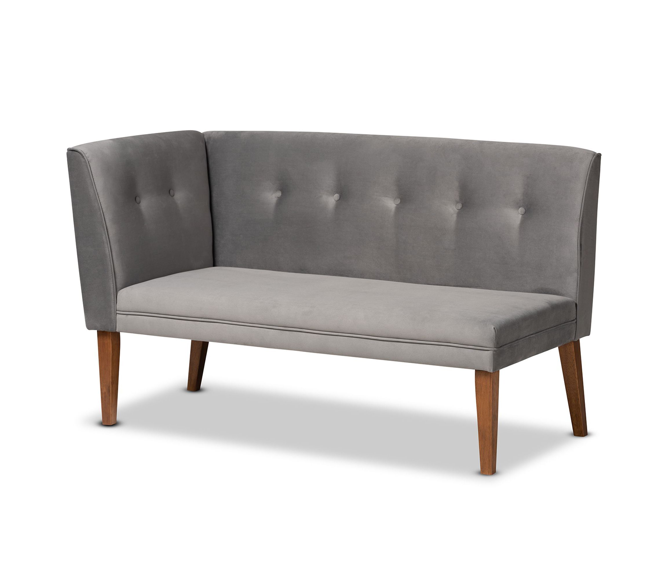 Stewart Mid-Century Modern Grey Velvet Upholstered and Walnut Brown Finished Wood 4-Piece Dining Nook Set