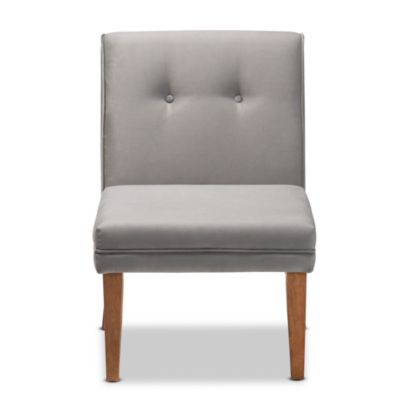Stewart Mid-Century Modern Grey Velvet Upholstered and Walnut Brown Finished Wood Dining Chair
