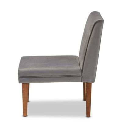Stewart Mid-Century Modern Grey Velvet Upholstered and Walnut Brown Finished Wood Dining Chair