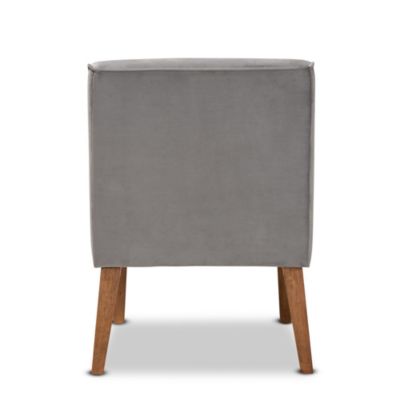 Stewart Mid-Century Modern Grey Velvet Upholstered and Walnut Brown Finished Wood Dining Chair