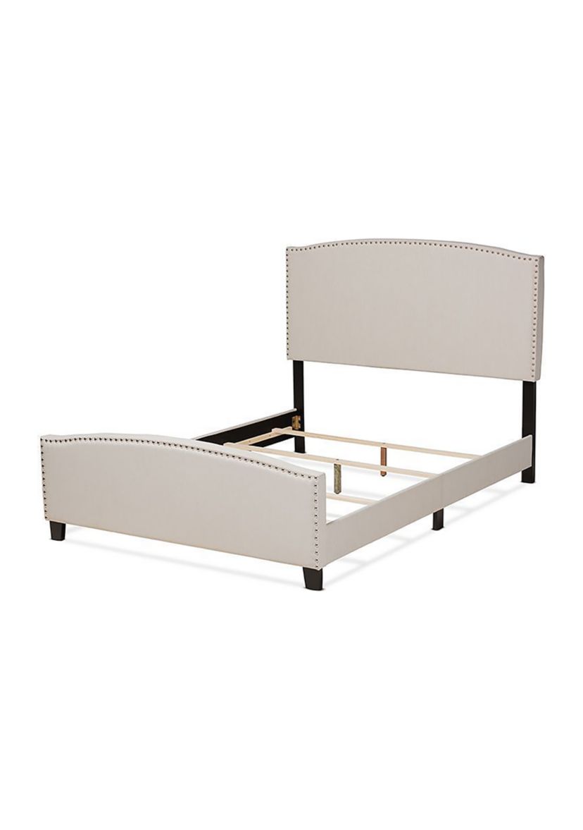 Morgan Modern Transitional Beige Fabric Upholstered Panel Bed