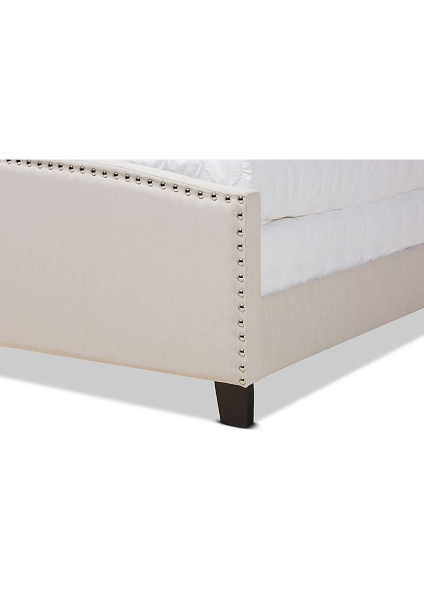 Morgan Modern Transitional Beige Fabric Upholstered Panel Bed