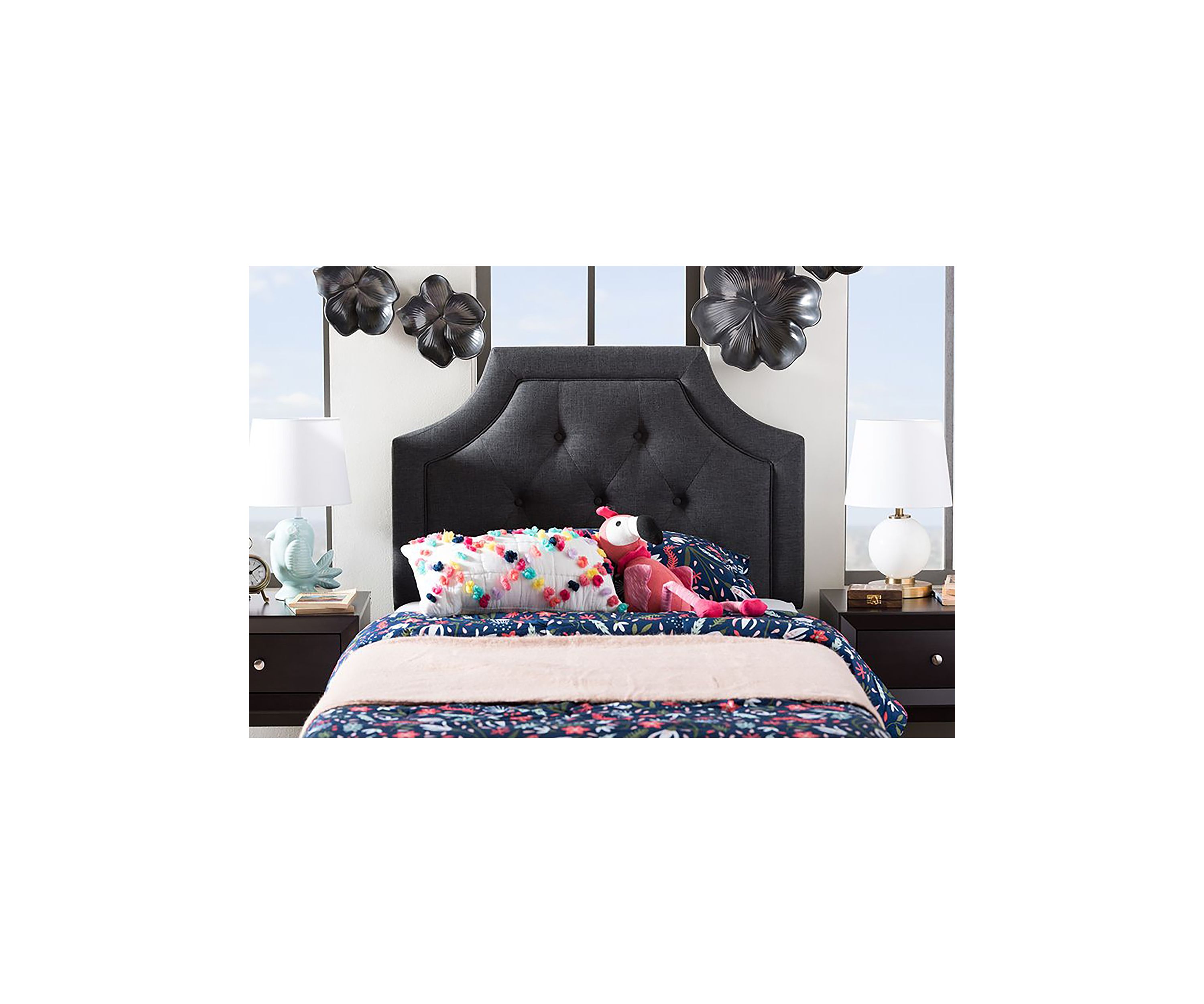 Mars Modern and Contemporary Greyish Beige Fabric Headboard