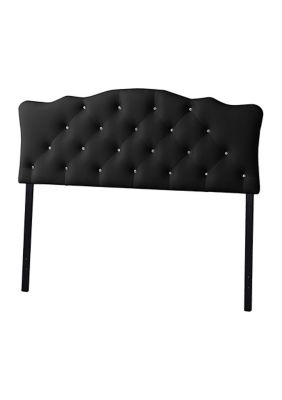 Baxton Studio Rita Modern and Contemporary White Faux Leather Upholstered Button-tufted Scalloped Headboard, Black, Queen
