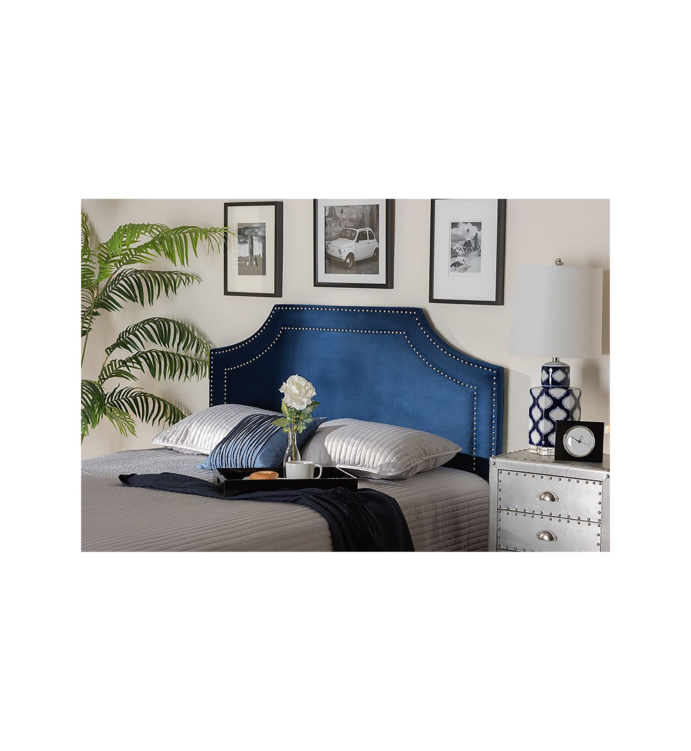 Avignon Modern and Contemporary Dark Grey Fabric Upholstered Headboard