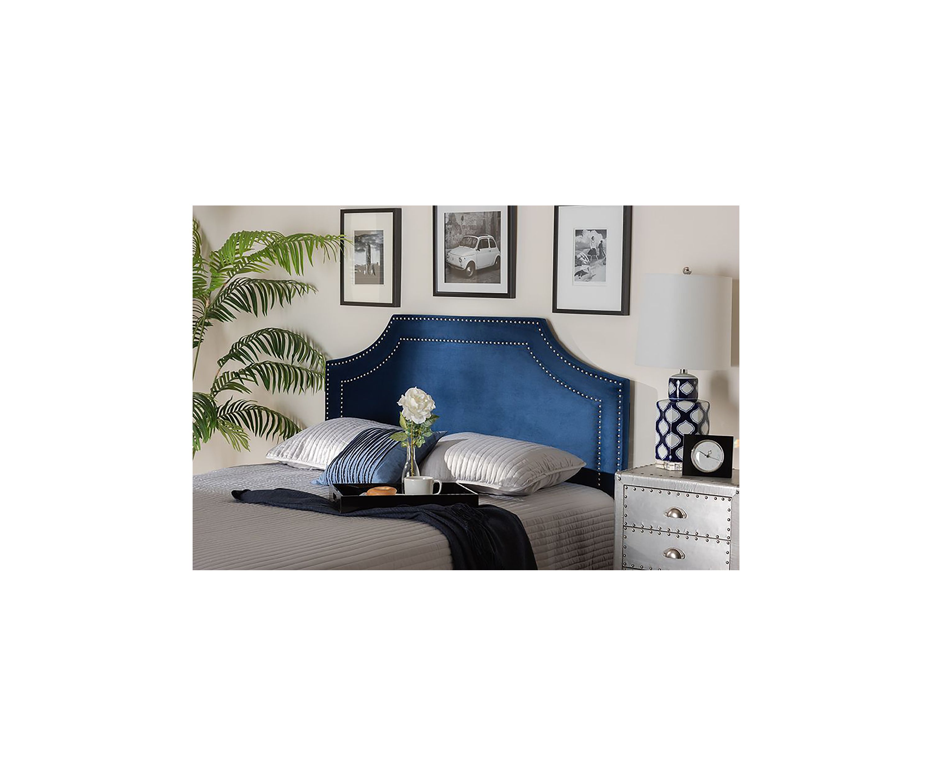 Avignon Modern and Contemporary Dark Grey Fabric Upholstered Headboard