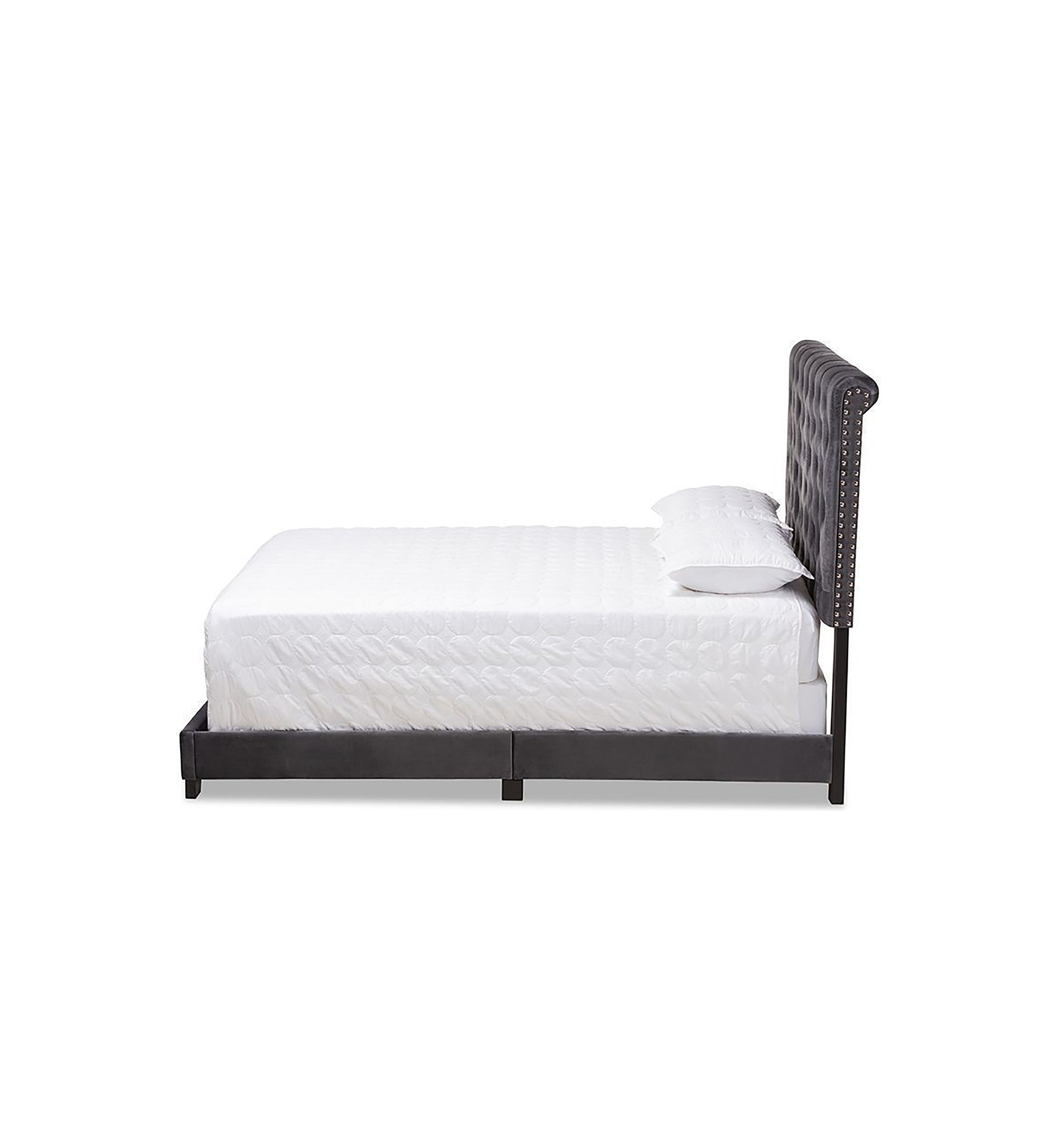 Candace Luxe and Glamour Dark Grey Velvet Upholstered Bed