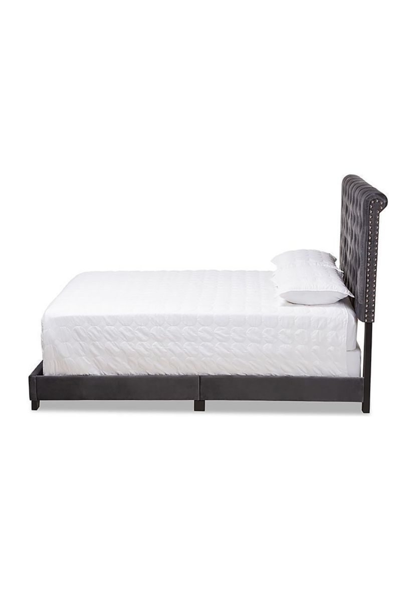 Candace Luxe and Glamour Dark Grey Velvet Upholstered Bed
