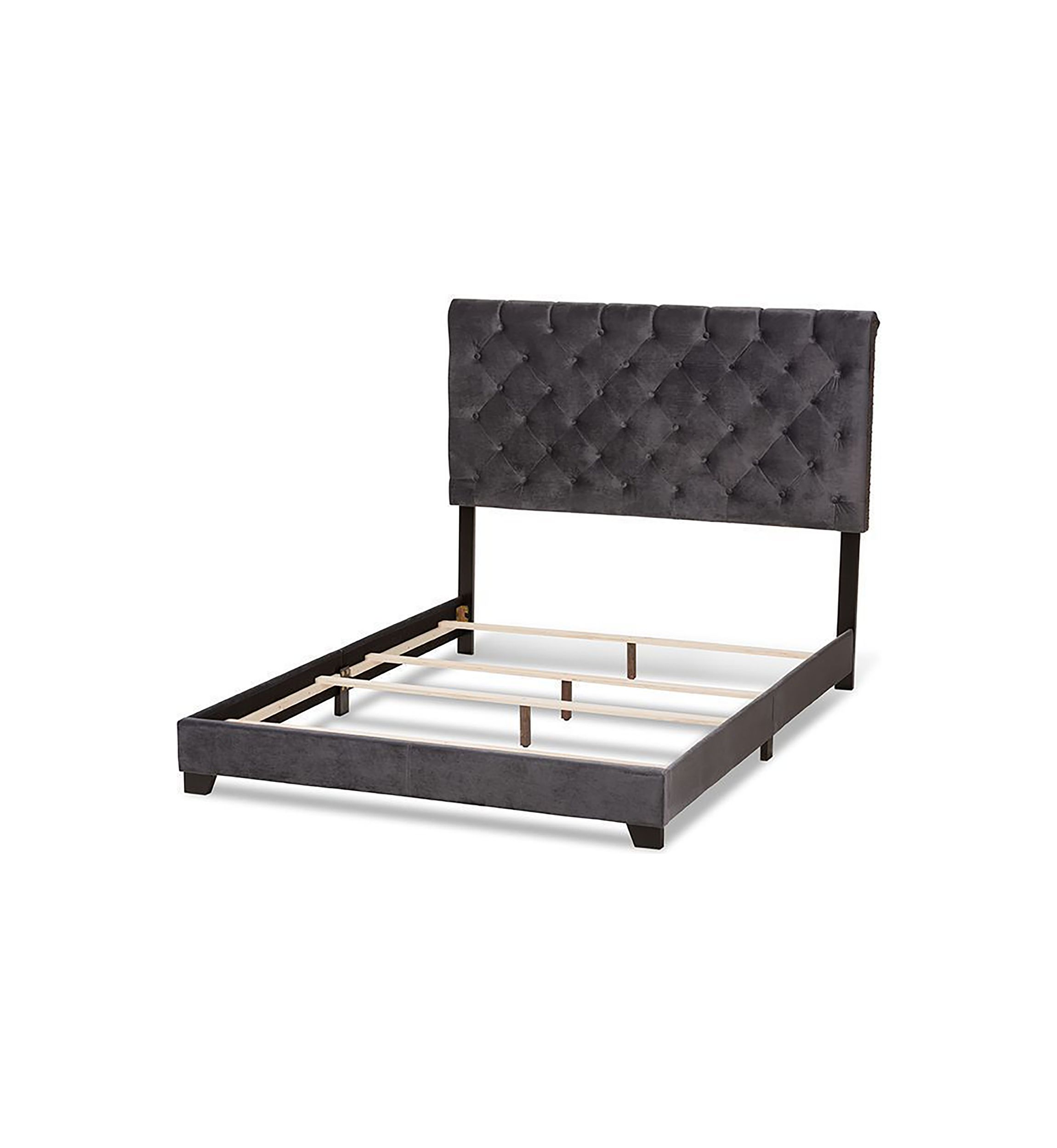 Candace Luxe and Glamour Dark Grey Velvet Upholstered Bed