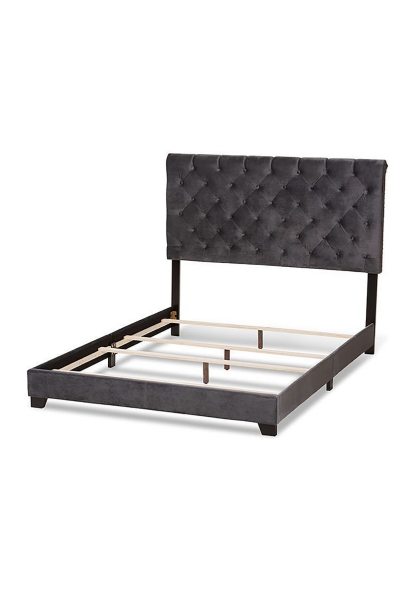 Candace Luxe and Glamour Dark Grey Velvet Upholstered Bed