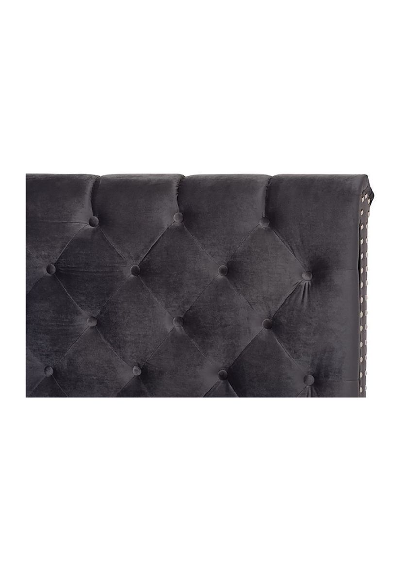 Candace Luxe and Glamour Dark Grey Velvet Upholstered Bed