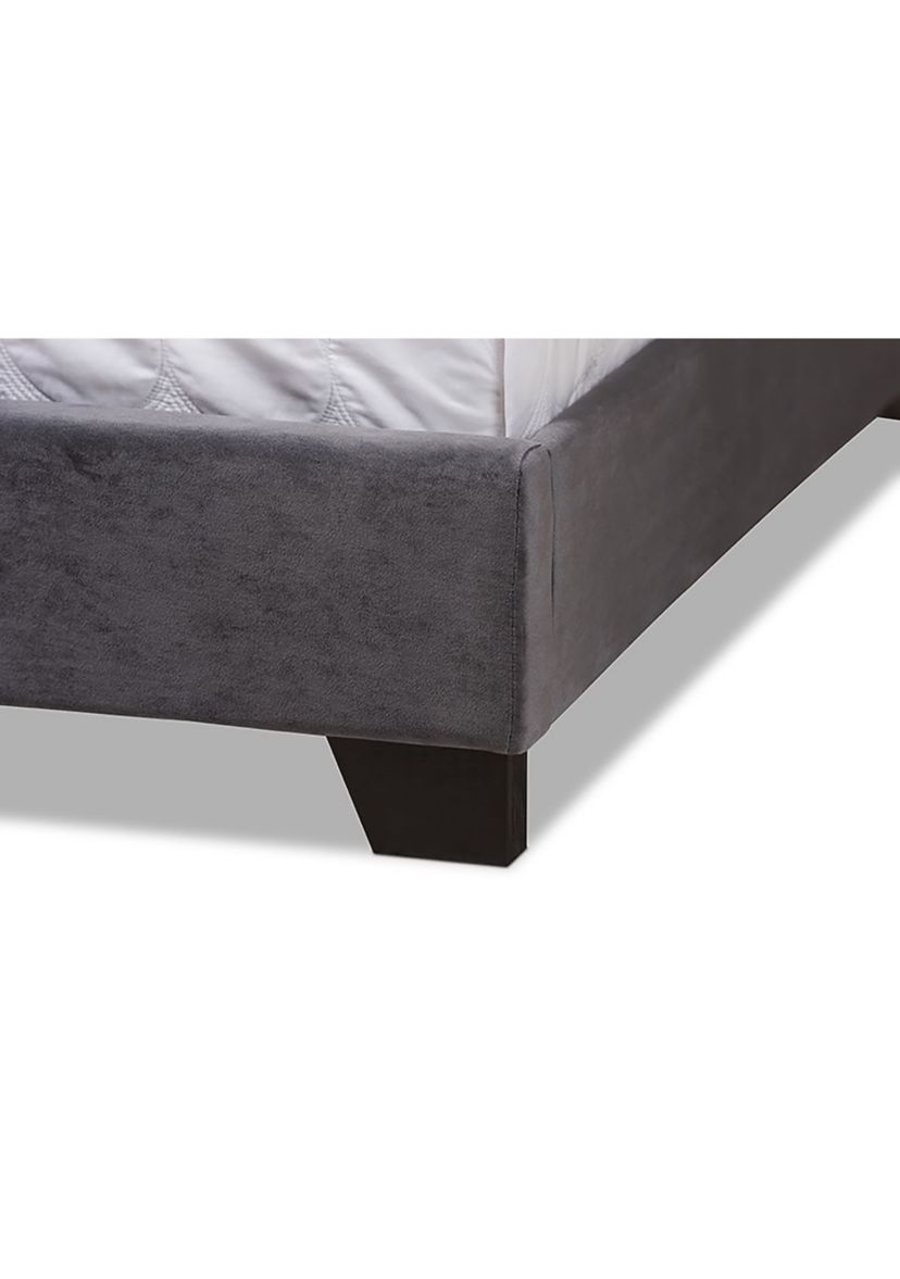 Candace Luxe and Glamour Dark Grey Velvet Upholstered Bed