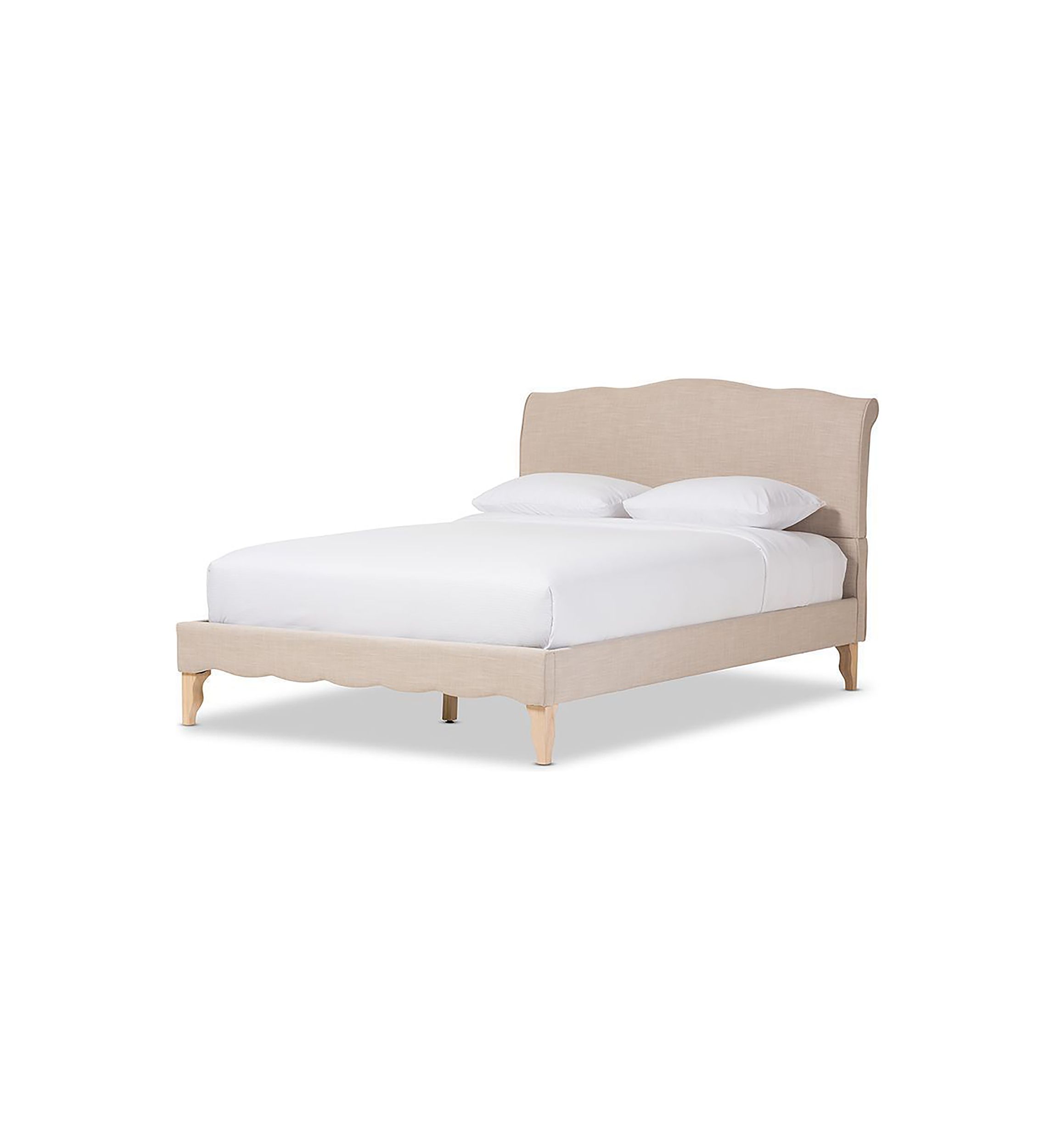 Fannie French Classic Modern Style Beige Linen Fabric Platform Bed